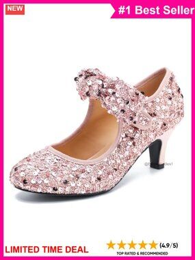 Glitter Sequin Bow Mary Jane Kitten Heel Dress Pumps